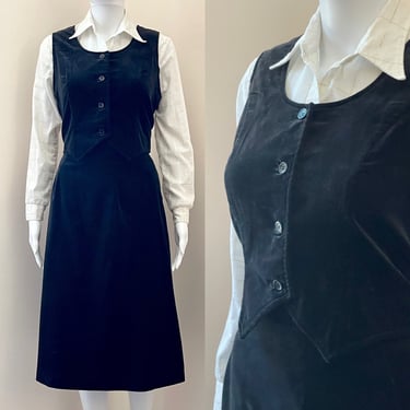 Black Velvet 1970's Skirt and Vest Set Small 