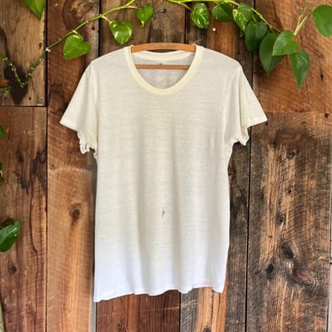 Vintage 70s Blank White All Cotton T Shirt Jc Penney’s Soft Thin single stitched size M 