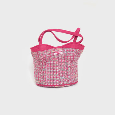 Y2K Pink Tweed Bustier Bag / Mini Purse 