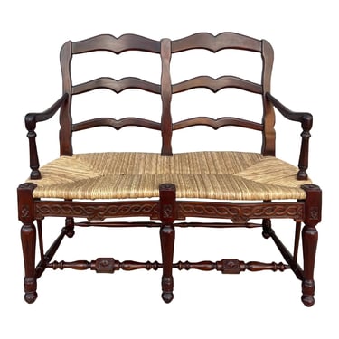Carved Country French Rush Seat Ladderback Bench Settee 