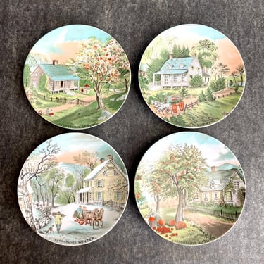 Currier and Ives American Homested decorative wall plates - set of 4 - vintage wall decor 