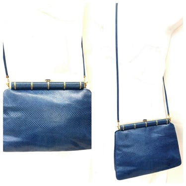 Vintage Judith Leiber Genuine Reptile Blue Crossbody Bag with Paperwork 