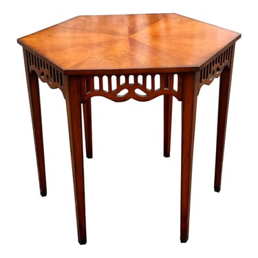 Hexagonal Cherry Wood Carved Library Hall Table 