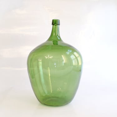 Large Green Vintage Teardrop Demijohn Glass Floor Vase Modernist Mid Century Modern Glass Transparent Retro Primitive Art 30L XL Loft Folk 