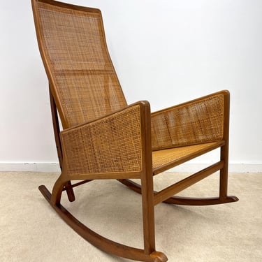 mid century studio craft rocker sculptural walnut woven | Tripod Modern ...