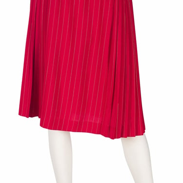 Emanuel Ungaro 1980s Vintage Gold Pinstripe Red Silk Pleated Skirt Sz XS 