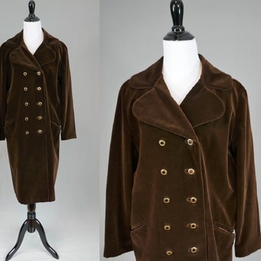 60s Brown Velveteen Coat - Double Breasted - A Surrey Classic Vancouver Canada - Vintage 1960s - L XL 