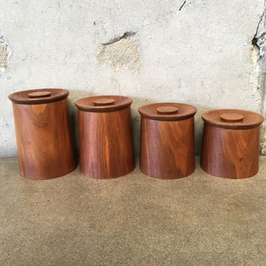 Set of Four Vintage Teak Wood Canisters by Glad Mark