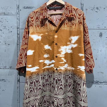 Vintage Johnny Blaze Button Down Shirt  Allover Graphic Print Hawaii Beach Aloha Hip-hop Rap Oversized Orange Tee Size XXL wutang 