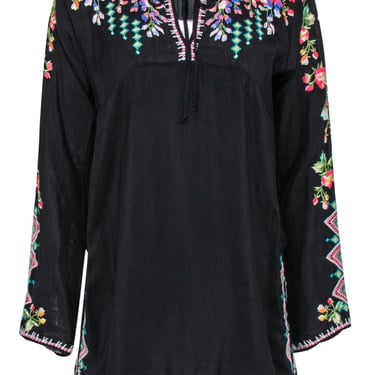 Johnny Was - Black Long Sleeve Floral Embroidered Tunic Sz S