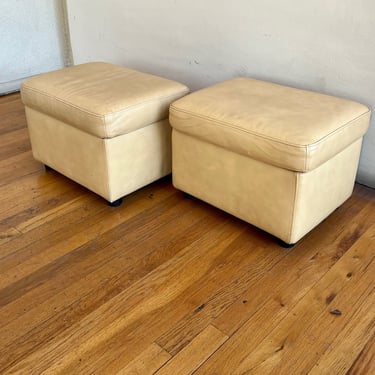 Danish Modern Pair of Leather Ottomans with Storage by Ekornes