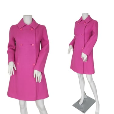 Double Breasted 1960's Pink Wool Herringbone Coat I Sz Sm 