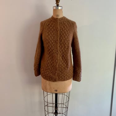 Handmade in Italy vintage mohair lt brown cardigan-size 40 