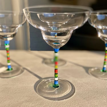 Striped Stem Margarita Glasses - Set of 4 