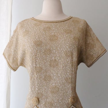 Glamorous 1950's Ivory & Gold Lurex Knit Top / Sz ML