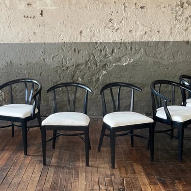 Mid Century Modern Ebonized Wishbone Style Dining Chair Set (6) MCM DANISH WOOD
