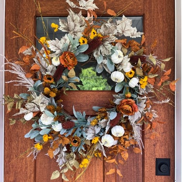 Modern boho fall wreath, Colorful fall wreath, Pumpkin and burnt orange wreath, Fall farmhouse decor, Front porch wreath, Front Door wreath 