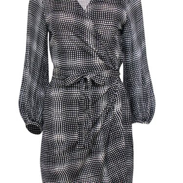 Diane von Furstenberg - Black & White Printed Silk Wrap Dress Sz 12