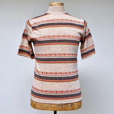 Vintage 1970s Towncraft T-Shirt, 70s Heathered Beige Striped Casual Shirt, 38