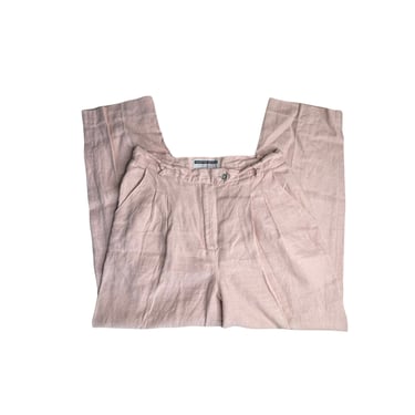 Vintage Women's Jennifer Moore Pink Linen Pleated Trouser Pants, Size 12 P 