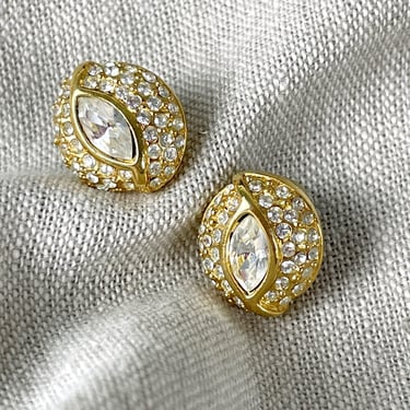 Napier gold tone and rhinestone pierced earrings - 80s vintage 