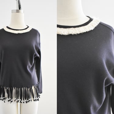 1980s Banana Republic Cotton Fringed and Beaded Shirt 