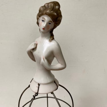 Porcelain Half Doll Lamp, Marie Antoinette, Light Still Working, Boudoir Doll, Wire Cage Base, Repurpose 