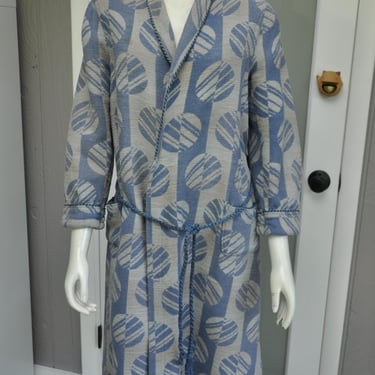 antique 1920s blue art deco print Beacon blanket belted robe XS-L 