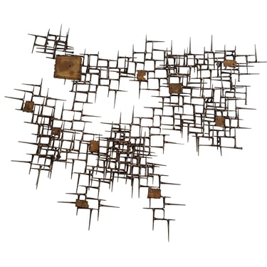 Abstract Brutalist Metal Wall Sculpture with Bronze and Brass 