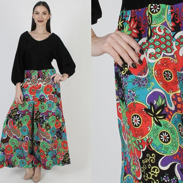 60s Psychedelic Lounge Jumpsuit, Wide Leg Bell Bottom Playsuit, One Piece Palazzo Pant Suit 