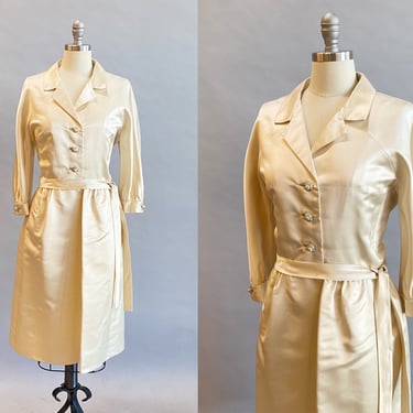 1950's Ivory Silk Dress / Mollie Parnis Dress / 50's Cocktail Dress / Mollie Parnis for Bonwit Teller / Short Wedding Dress / Size Medium 