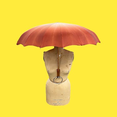 Vintage Umbrella Retro 1960s Mid Century Modern + Kone + Red Ombre Vinyl + Amber Plastic + Silver Metal Handle + Rain Accessory + Raining 