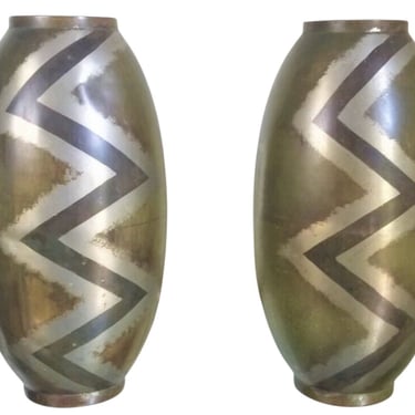 Dinanderie Art Deco Pair of Vases Series Evolution by Paul Mergier