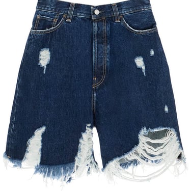 Acne Studios Denim Destroyed Bermuda Shorts For Women