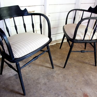 1958 Vintage Kipp Stewart for Drexel Heritage Yakisugi Black Barrel Arm Chairs - a Pair 