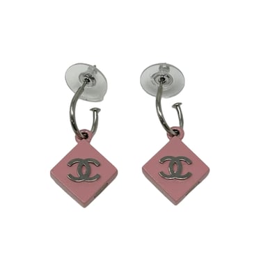 Chanel Pink Logo Hoop Earrings