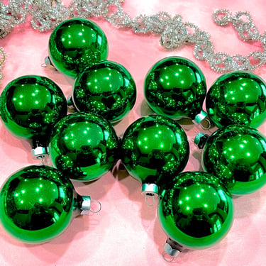 VINTAGE: 9pcs - Green Glass Ornaments - BY Rauch - Christmas Decor - Holiday 