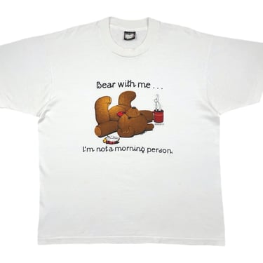 Vintage 90s “Bear with me… I’m not a morning person” Funny Teddy Bear Coffee Graphic T-Shirt Size Large/XL 