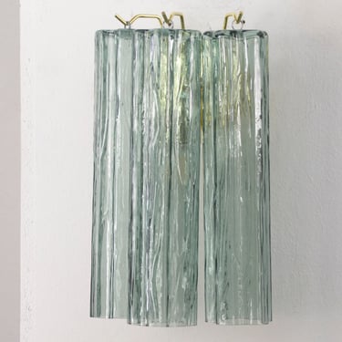 Wall sconce with Murano glass green-grey color Made in Italy, vintage style wall lamp with glass trunk 