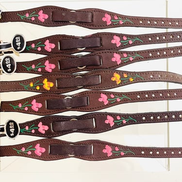 Vintage 1970s Retro Hippie Flower Power NOS Boho Brown Leather Cuff Watchband 262 