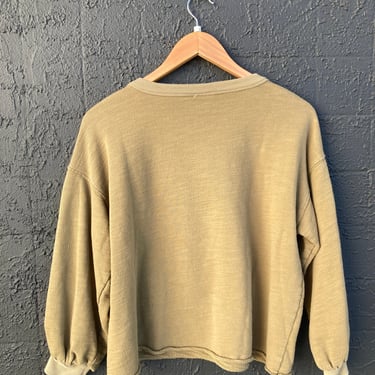 Upcycled Khaki Sweatshirt with Quilt Appliqué