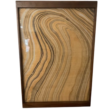 Vintage Italian Marbelized Paper Tray with Modern Walnut Frame