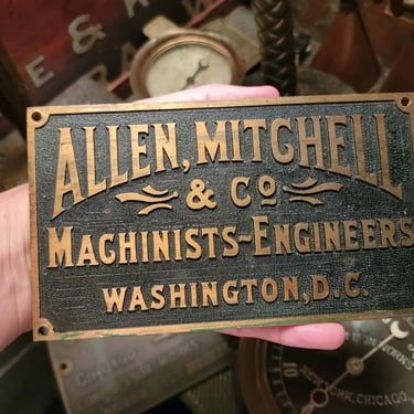 Allen Mitchell & Co Machinists Engineers Washington D.C Brass Nameplate
