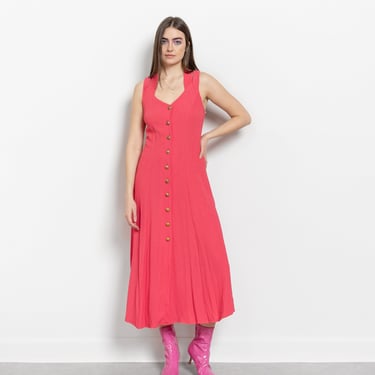 Vintage 70s/80s Pink Satin Floor Length Ruffle Dress with