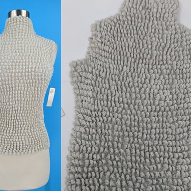 Y2K Large Silver Sleeveless Turtleneck Popcorn Stretch Top - Vintage 2000 Metallic Top New with Tags 
