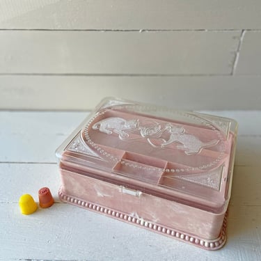 Vintage Small Pink Hommers Kittens Playing Sewing Kit // Pink Cat Jewelry Box // Perfect Gift 