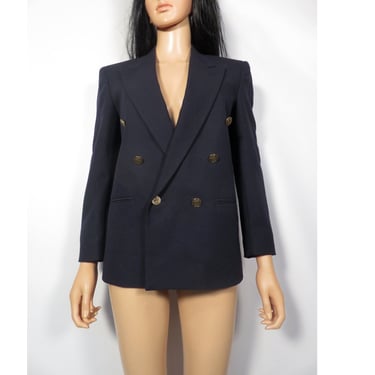 Vintage 80s Menswear Gold Button Double Breast Blazer Size 16 Youth Or Womens XS/S 