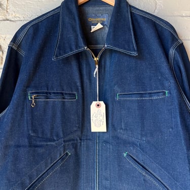 L XL, Deadstock 1970s Denim Zip Up Jacket, Workwear 