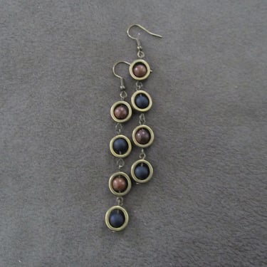 Long mid century modern bronze dangle earrings 