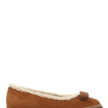 Salvatore Ferragamo Women Caramel Suede Ballerinas